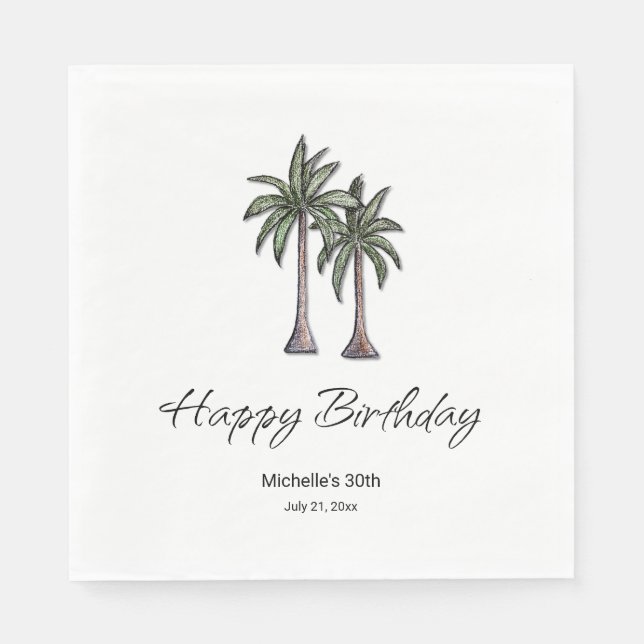 Tropical Palm Trees Elegant 30th Birthday Party Napkin (Front)