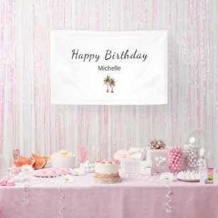 Tropical Palm Trees Elegant Beach Birthday Party Banner