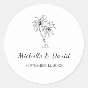 Tropical Palm Trees Elegant Destination Wedding Classic Round Sticker