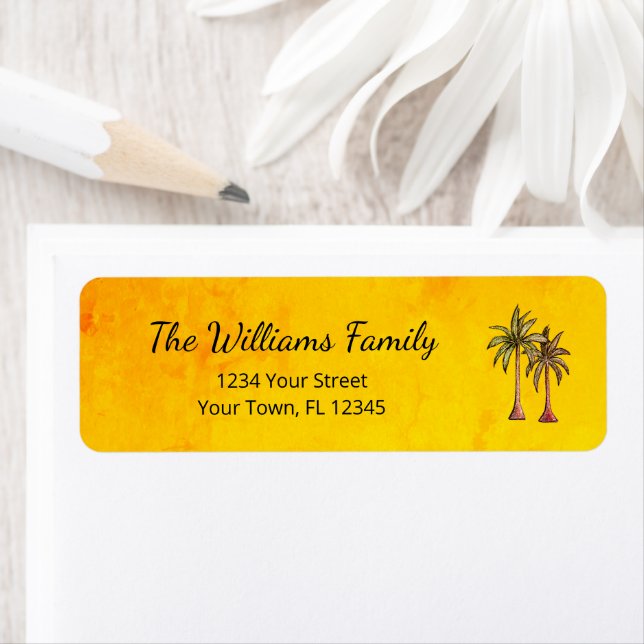 Tropical Palm Trees Elegant Gold Return Address (Insitu)