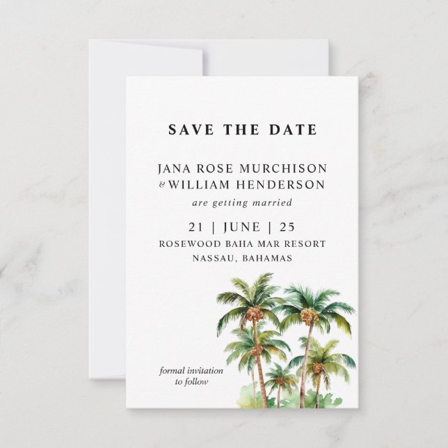 Tropical Palm Trees Flat Save the Date (Front)