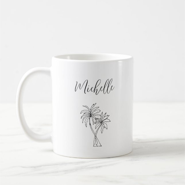 Tropical Palm Trees Foliage Botanical Personalised Coffee Mug (Left)