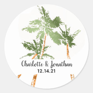 Tropical Palm Trees Hand Lettered Wedding Classic Round Sticker