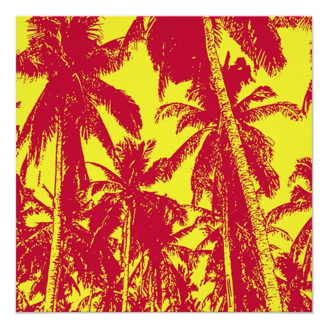 Tropical Palm Trees in Red and Yellow Poster (Front)