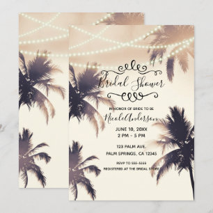 Tropical Palm Trees & Lights Cream Bridal Shower Invitation