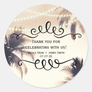 Tropical Palm Trees & Lights Cream Dream Favour Classic Round Sticker
