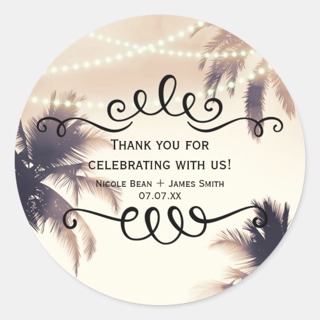 Tropical Palm Trees & Lights Cream Dream Favour Classic Round Sticker (Front)