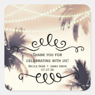 Tropical Palm Trees & Lights Cream Dream Favour Square Sticker