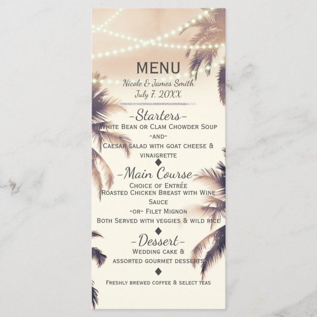 Tropical Palm Trees & Lights Cream Dream Menu (Front)