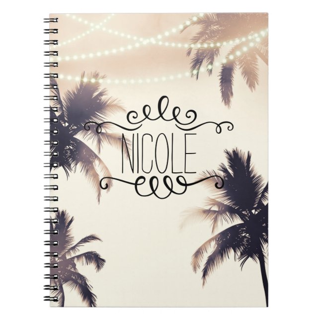 Tropical Palm Trees & Lights Cream Dream Notebook (Front)