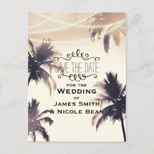 Tropical Palm Trees & Lights Cream Dream Save Date Announcement Postcard
