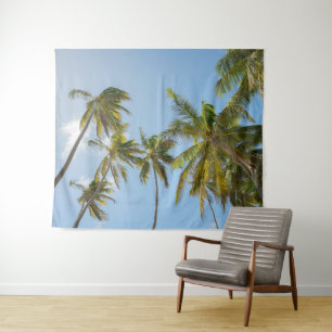 Tropical Palm Trees Low Angle View Beach House Tapestry