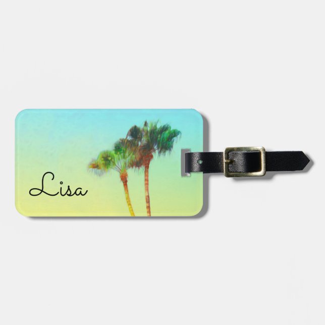 tropical palm trees luggage tag to personalise (Front Horizontal)