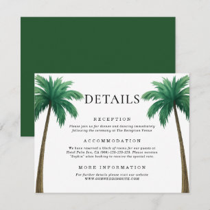 Tropical Palm Trees Minimal Beach Wedding Details Enclosure Card