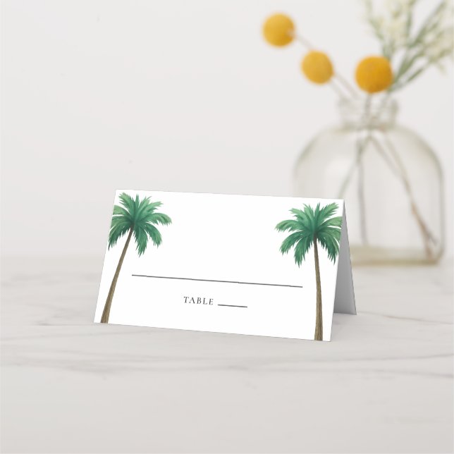 Tropical Palm Trees Minimal Beach Wedding Place Card (Front)