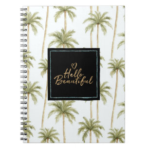 Tropical Palm Trees Mint Black Hello Beautiful Notebook