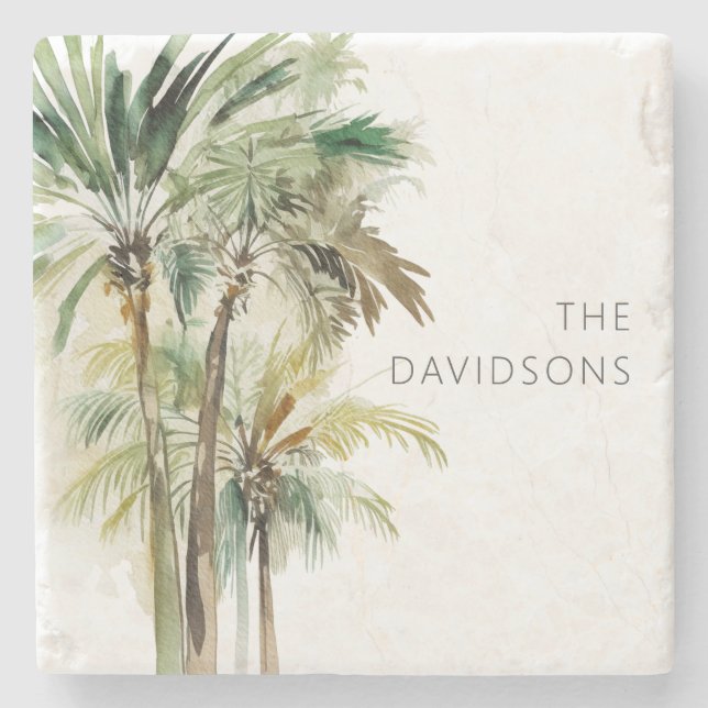 Tropical Palm Trees Modern Beach Stone Coaster (Front)