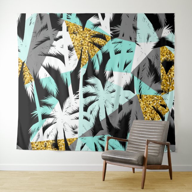 Tropical palm trees modern geometric pattern tapestry (In Situ (Horizontal))