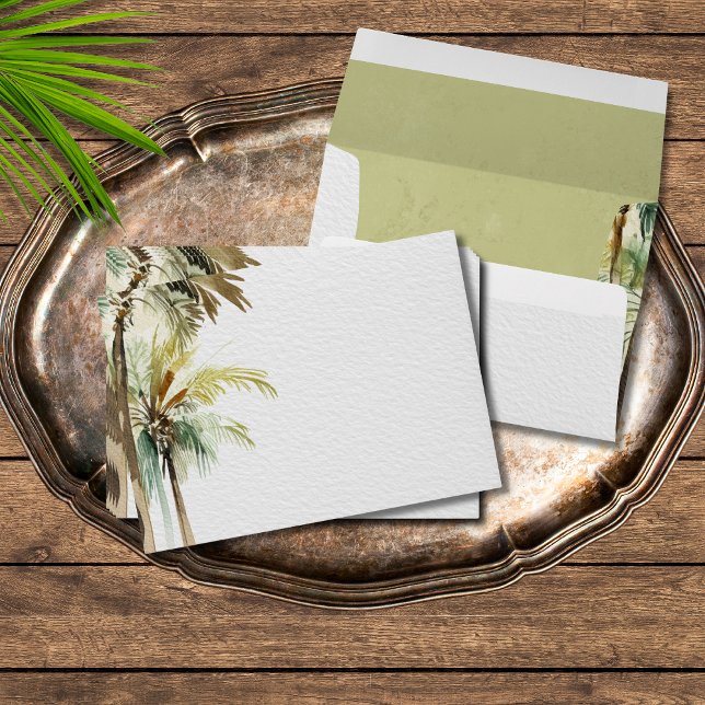 Tropical Palm Trees Modern Green Textured Wedding Envelope (Creator Uploaded)