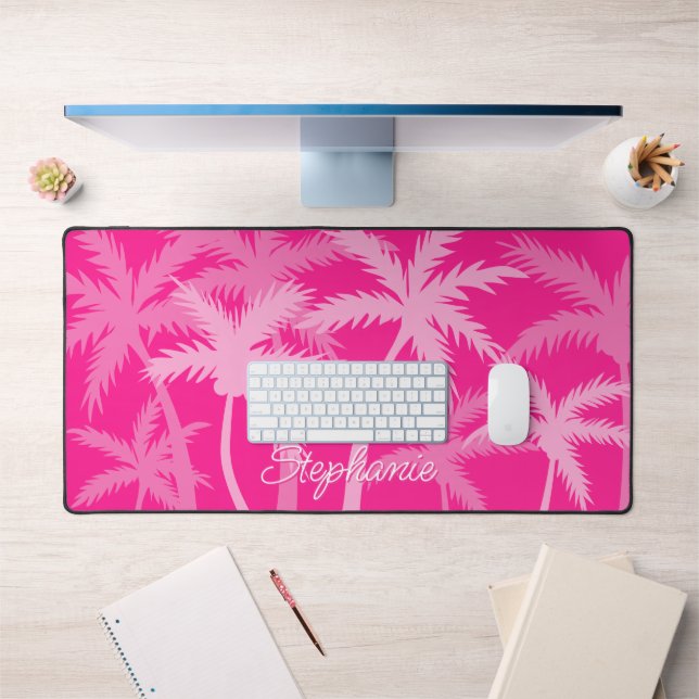 Tropical Palm Trees Modern Pink Add Your Name Desk Mat (Office 1)