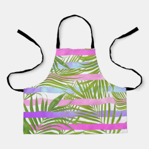 Tropical palm trees modern pink violet stripes apron