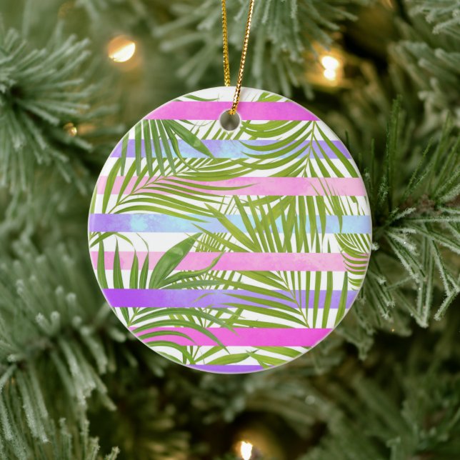 Tropical palm trees modern pink violet stripes ceramic tree decoration (Tree)
