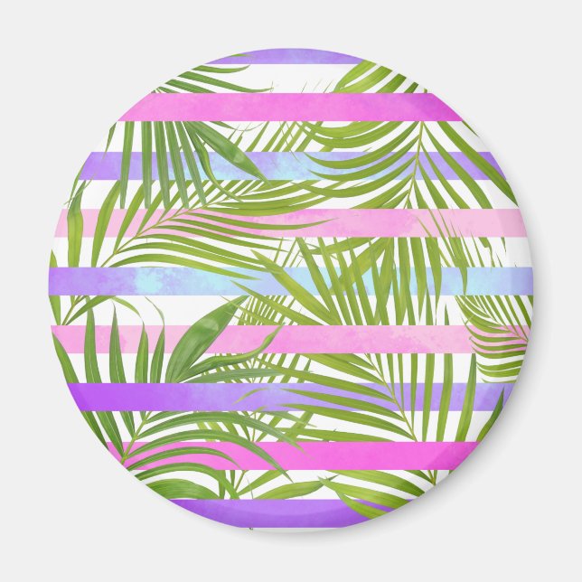 Tropical palm trees modern pink violet stripes magnet (Front)