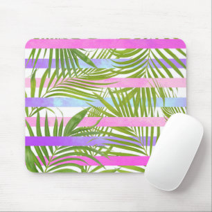 Tropical palm trees modern pink violet stripes mouse mat