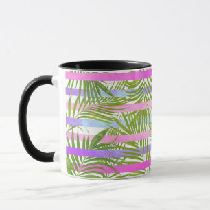 Tropical palm trees modern pink violet stripes mug