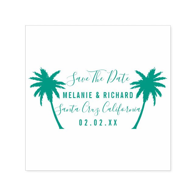 Tropical Palm Trees | Modern Save The Date Wedding Self-inking Stamp (Design)