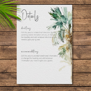 Tropical Palm Trees Modern Wedding Details Card