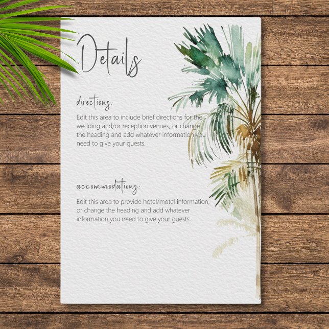 Tropical Palm Trees Modern Wedding Details Card (Creator Uploaded)