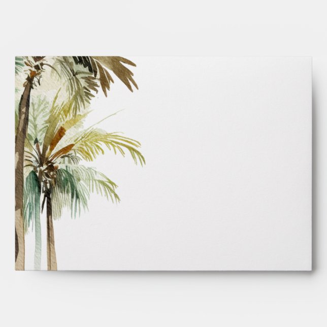 Tropical Palm Trees Modern Wedding Envelope (Front)