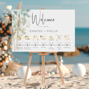 Tropical Palm Trees Modern Wedding Order of Events Poster