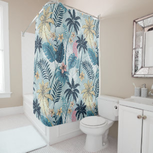 Tropical Palm Trees Monstera Beach Shower Curtain
