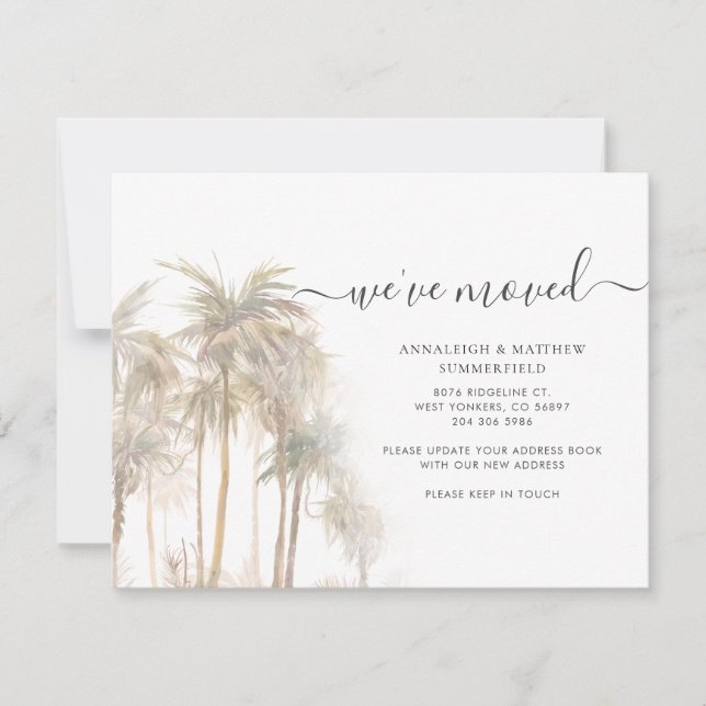 Tropical Palm Trees Moving Address Announcement (Front)