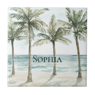 Tropical Palm Trees Ocean Beach Tile