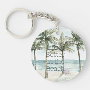 Tropical Palm Trees Ocean Beach Wedding Key Ring