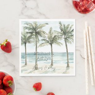 Tropical Palm Trees Ocean Beach Wedding Napkin