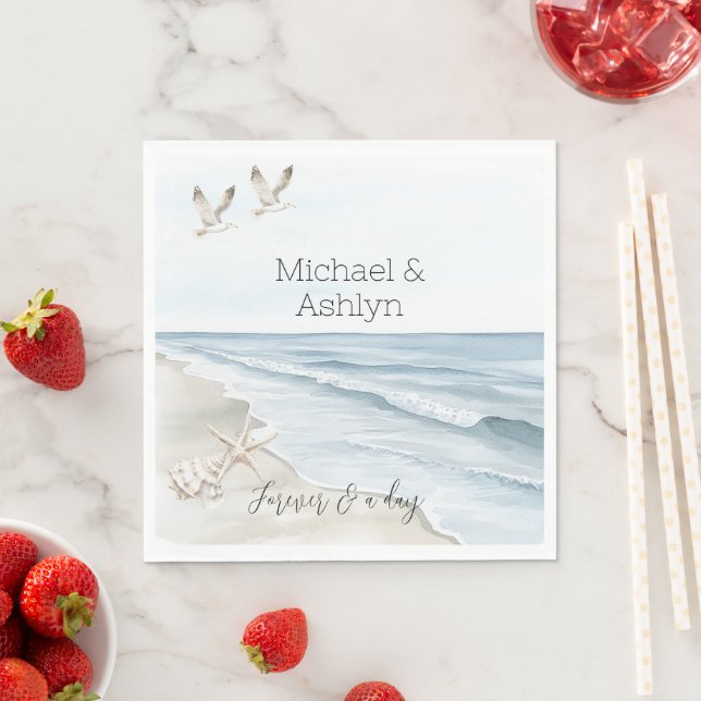 Tropical Palm Trees Ocean Beach Wedding Napkin (Insitu)