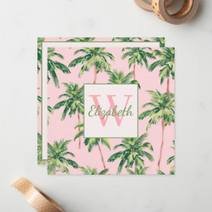 Tropical Palm Trees on Pink Monogram Card