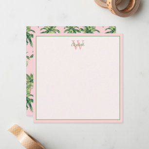 Tropical Palm Trees on Pink Monogram Card