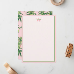 Tropical Palm Trees on Pink Monogram Card
