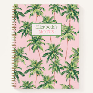 Tropical Palm Trees on Pink Personalised Notebook