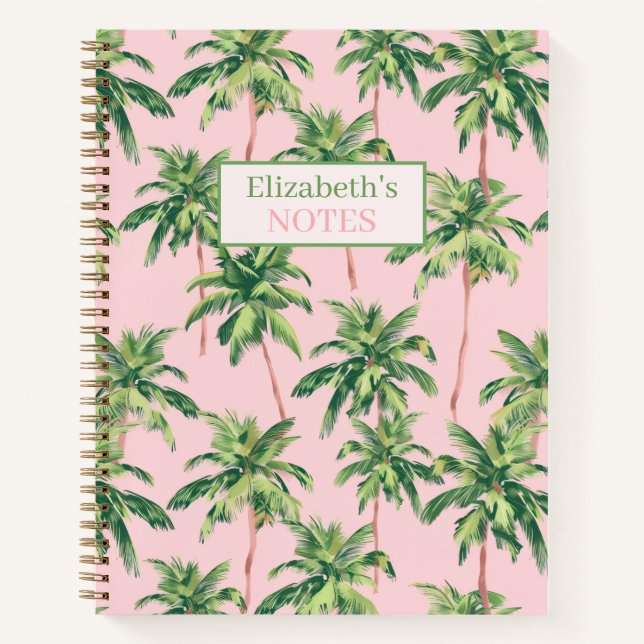 Tropical Palm Trees on Pink Personalised Notebook (Front)