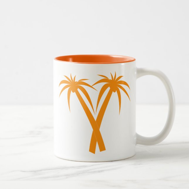 Tropical Palm Trees orange Summer Two-Tone Coffee Mug (Right)