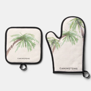 Tropical Palm Trees Personalised Beachy Oven Mitt & Pot Holder Set