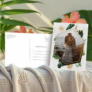 Tropical Palm Trees Photo Gilded Save The Date Postcard