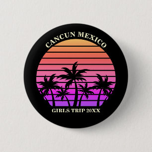 Tropical Palm Trees Pink Black Custom Girls Trip 6 Cm Round Badge