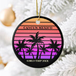 Tropical Palm Trees Pink Black Custom Girls Trip Ceramic Tree Decoration<br><div class="desc">Cool hot pink and black palm tree Christmas ornament for a girls trip to a tropical island. Features beautiful palm trees in front of a pretty pink beach sunset. Perfect custom keepsake for your cruise or summer trip to the sea.</div>